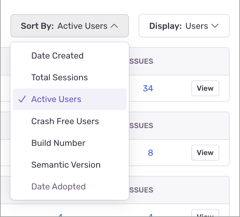 Sort By: Active Users dropdown
