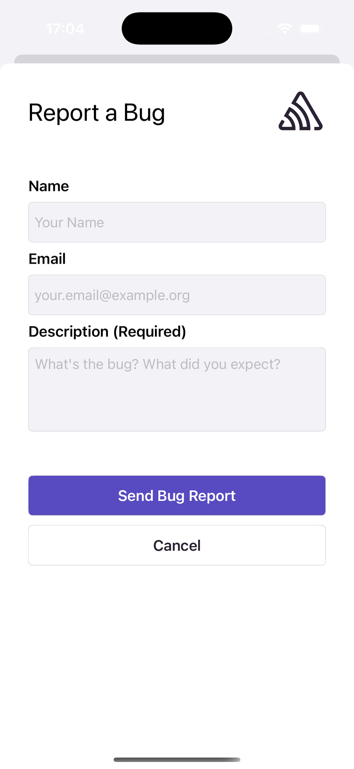 An example of the User Feedback Widget on iOS